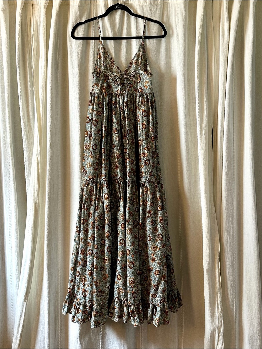 100% Cotton Boho Maxi Spaghetti Strap Baby Doll Dress Sz S - Picture 2 of 6